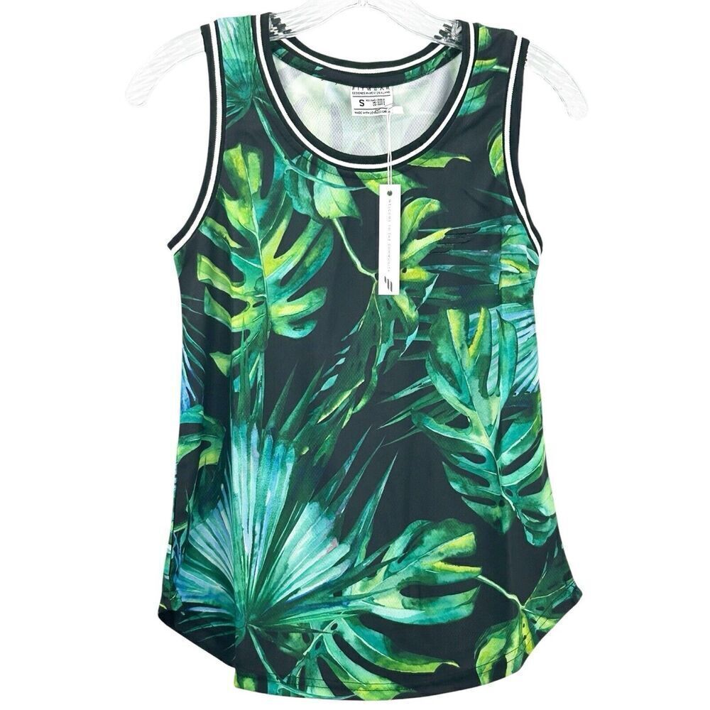 NWT Fitwear Green Black Tropical Print Athletic Fitness Wear Tank Women Small
